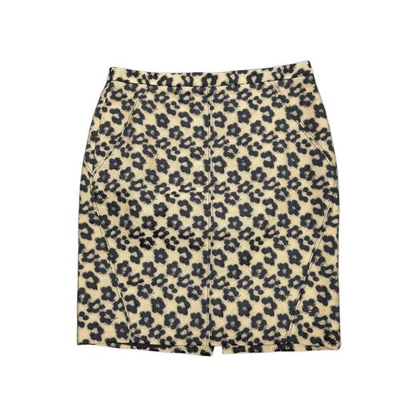 Ann Taylor Skirt Brown Black Cheetah Pencil Straight Career Women 8 Petite - Picture 1 of 4